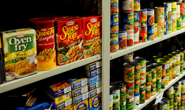 South Seattle College Food Pantry closeup of food on the shelves