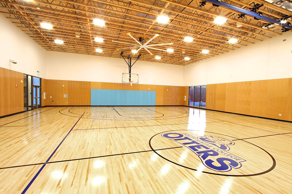 Wellness Center basketball court with Otters logo at halfcourt