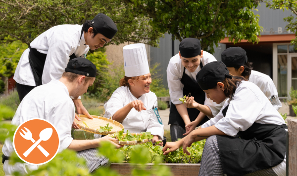  Culinary students picking herbs 