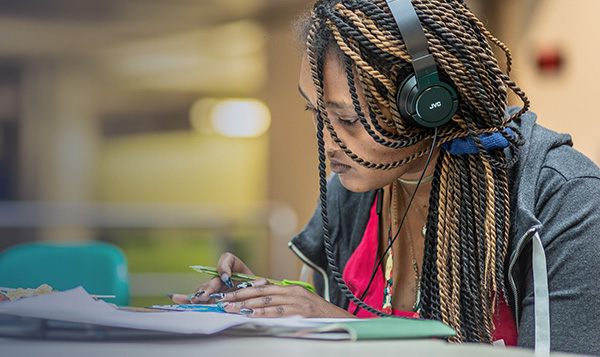 Seattle Central student studying at the Atrium