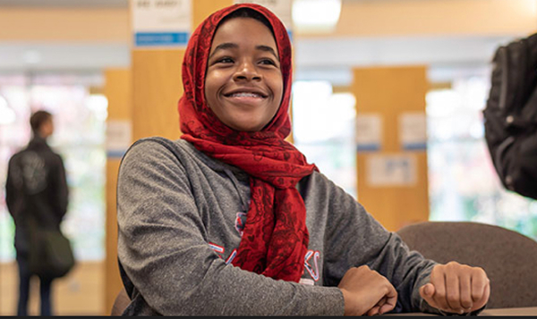 Student in library