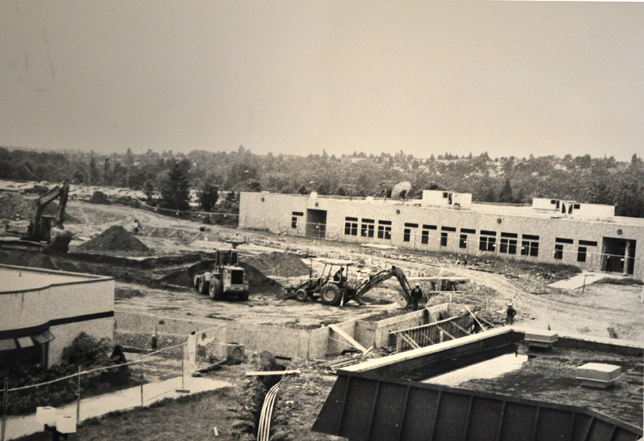 South Seattle College campus under construction in the 1970s. The Robert Smith Building (RSB) to the right.