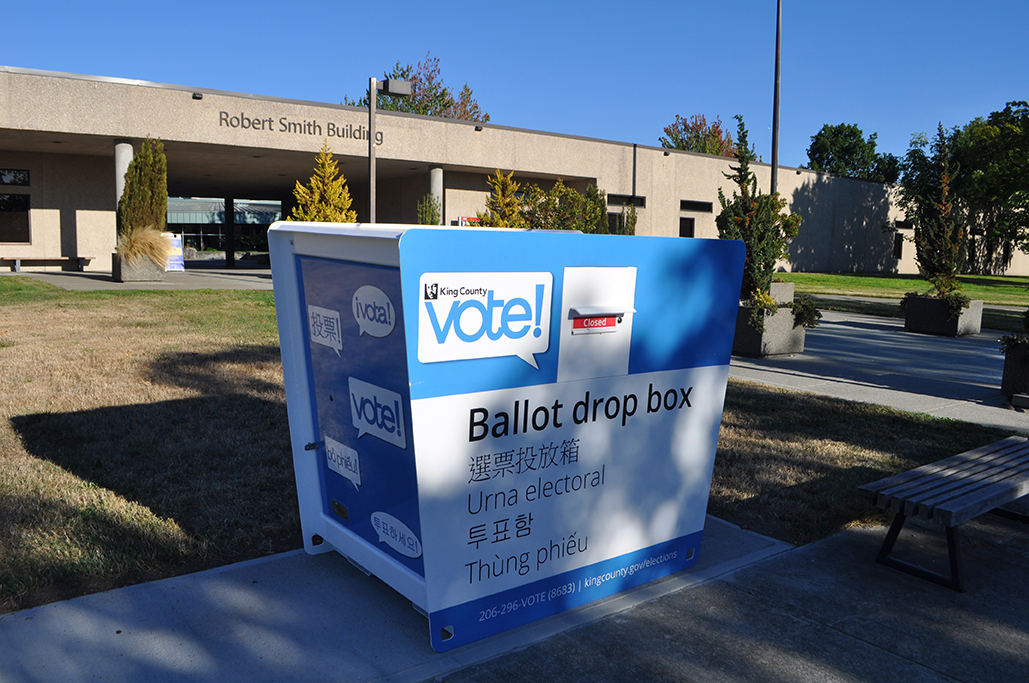 South Seattle College ballot box located outside Robert Smith Building 