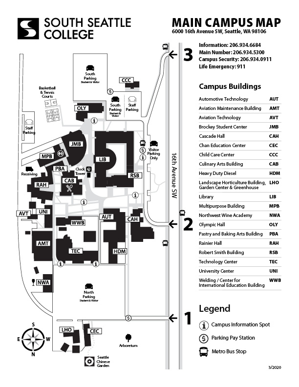 South Seattle Community College Campus Map.