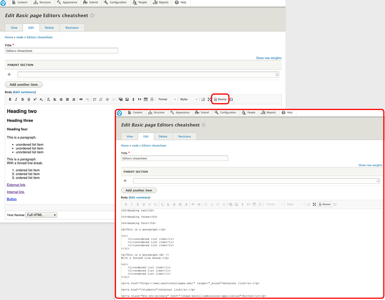 Source button Drupal